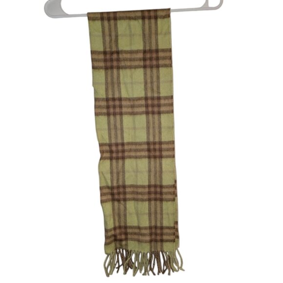 Burberry Pastel Sage Nova Check Classic Plaid Fringe Small Cashmere Scarf Soft - Picture 7 of 10